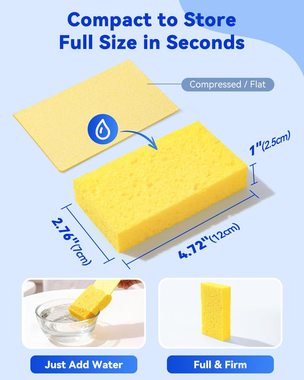 Temede 12-Count Cellulose Sponges, Non-Scratch Kitchen Sponges for Dish,Colorful Compressed Dish Scrubber Sponge for Household,Cookware,Bathroom