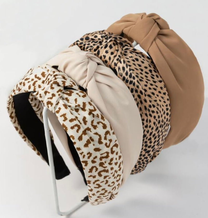 Knotted Headbands for Women Non Slip Fashion Knot Headband Fall Outfits Beige Brown Leopard Head Band