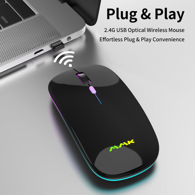 MMK Wireless Bluetooth Mouse, 2.4G Rechargeable Optical Mouse for Laptop Black