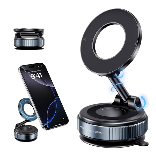 Vacuum Suction Magnetic Phone Holder, Strong Suction Magnetic Car Phone Holder Mount Foldable Phone Stand for Iphone16/1