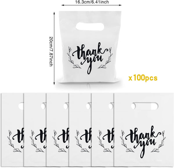 KEEPARTY 100 PCS Small Thank You Merchandise Bags Plastic Goodie Bags Party Favor Bags for Birthday Party Baby Shower Wedding Merchandise Gifts