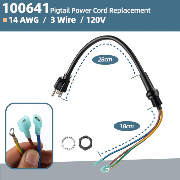 100641 Power Cord Replacement Parts Compatible wtih Pro Team Backpack Vacuum Pigtail Assembly for Supercoach, CoachVac, MegaVac, Super QuarterVac