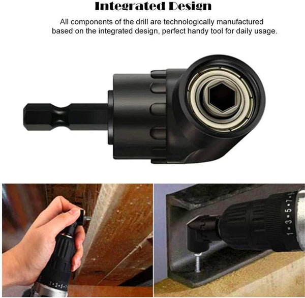Right Angle Drill Adaptor,4-in-1 Impact Drill Bit Extension,360° Rotatable 1/4 3/8 1/2" Impact Grade Socket Adapter Set,105 Degree Angle