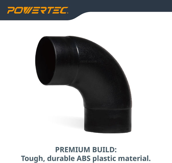 POWERTEC 70105 4" Elbow Dust Hose Connector, Black, 4", 90 Degree Elbow