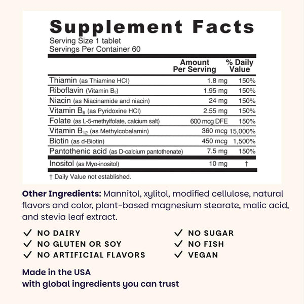 EZ Melts Dissolvable Vitamin B-Complex with Methyl B12 and Methyl Folate, Sugar-Free, 2-Month Supply