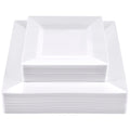 SETUP 60-Piece White Square Plastic Dinnerware Set – 30 9.5" Dinner & 30 6.5" Salad Plates – Heavy-Duty Disposable for Weddings, Catering, Parties