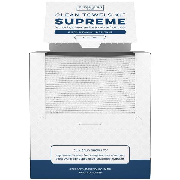 Clean Skin Club Clean Towels XL® Supreme, 100% USDA Biobased Face Towel, Disposable Face Towelette, Eczema Association Accepted, Thicker Textured