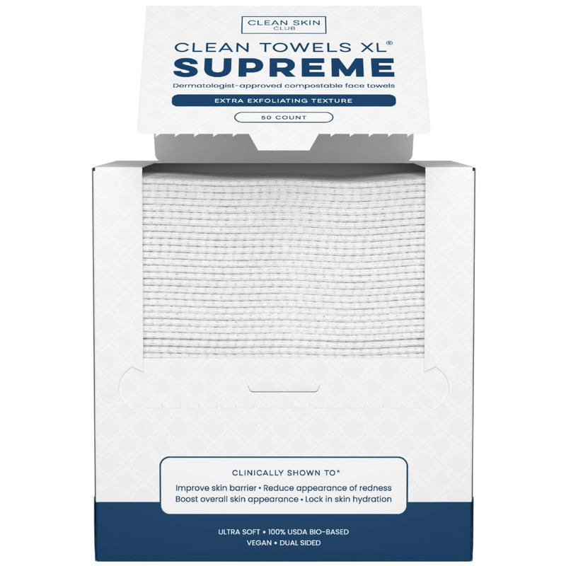 Clean Skin Club Clean Towels XL® Supreme, 100% USDA Biobased Face Towel, Disposable Face Towelette, Eczema Association Accepted, Thicker Textured