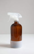 Rail19 Refillable Amber Glass Cleaning Spray Bottle with Silicone Sleeve, 16Oz (Clear Trigger/White Sleeve)