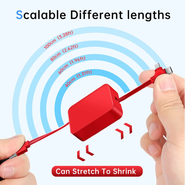 4 Pcs 3 in 1 Retractable Multi Fast Charging Cable Bulk with Phone Stand | USB C /Micro USB /L Easy Use and Portable, Compatible with iPhone