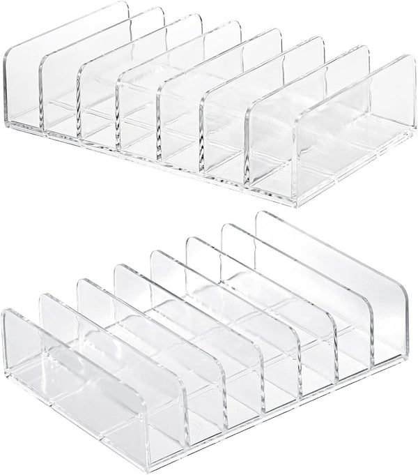 Hipiwe Clear CD Holder - 7 Slot CD Storage Box CD DVD Display Rack Tray Holds up to 14 Standard CD Cases, Tabletop Plastic File Divider for paper