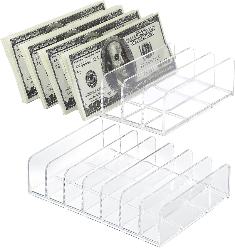 Hipiwe Clear CD Holder - 7 Slot CD Storage Box CD DVD Display Rack Tray Holds up to 14 Standard CD Cases, Tabletop Plastic File Divider for paper