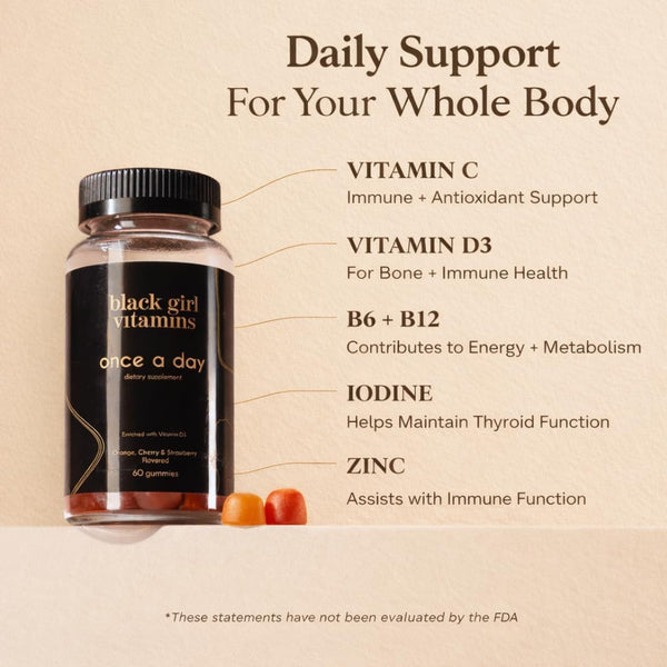 Black Girl Vitamins Once a Day - Womens Multivitamin Gummy - Vitamin A, B, C, E and Zinc. Multivitamin for Women, Immune Support. Vegan,