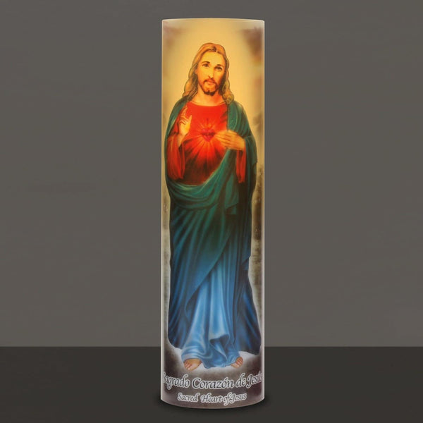 Stonebriar LED Saint Prayer Candle — Automatic Timer, Flameless Candle for Prayer, Memorials & Religious Décor, Jesus, 8" 1 Count Jesus