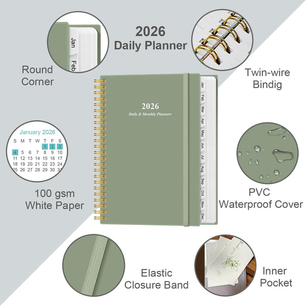 2025-2026 Daily & Monthly Planner - One Page per Day, Daily Planner 2025-2026 from Jul 2025 to Jun 2026, Planner 25-26 with 12 Monthly Tabs, 6.4