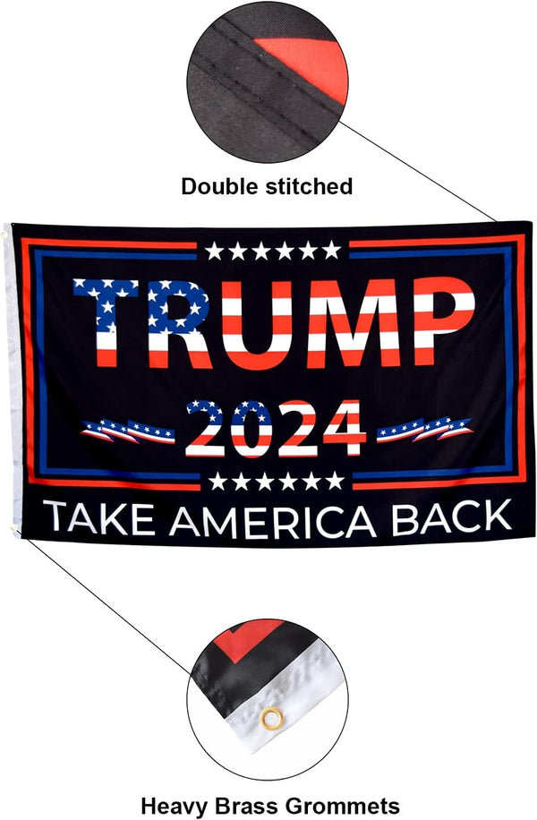 Double-Sided Trump 2024 Flag - Take America Back - 3x5 Foot Indoor Outdoor Decoration Banner With a FREE Sticker - Double-Sided Banner With Vivid
