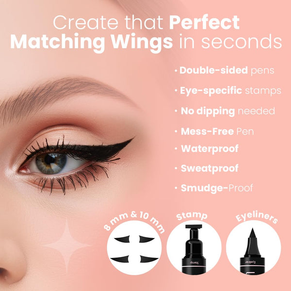 Waterproof Eyeliner Stamp - 2 Wingliner Black Make up Pens, Vamp Style Wing, Smudgeproof & Sweatproof, Perfect Cat Eye Look, Long Lasting Liquid