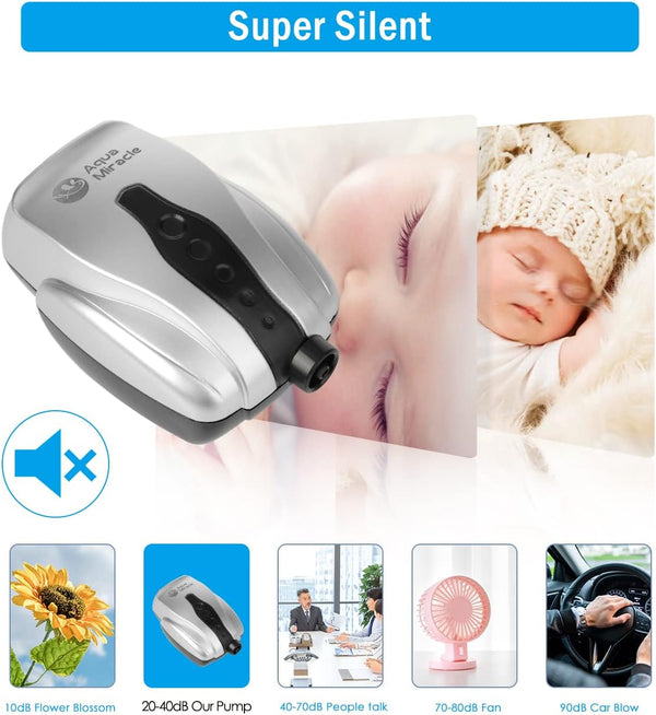 Aquamiracle Aquarium Air Pump Fish Tank Bubbler Aerator, All-In-One Fish Tank Air Pump, Quiet Aquarium Bubbler Aerator