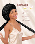 BONNET QUEEN Double Layer Silk Bonnet for Sleeping for Women Satin Lined Bonnet Night Cap for Curly Hair with Tie Band,Black Medium Black