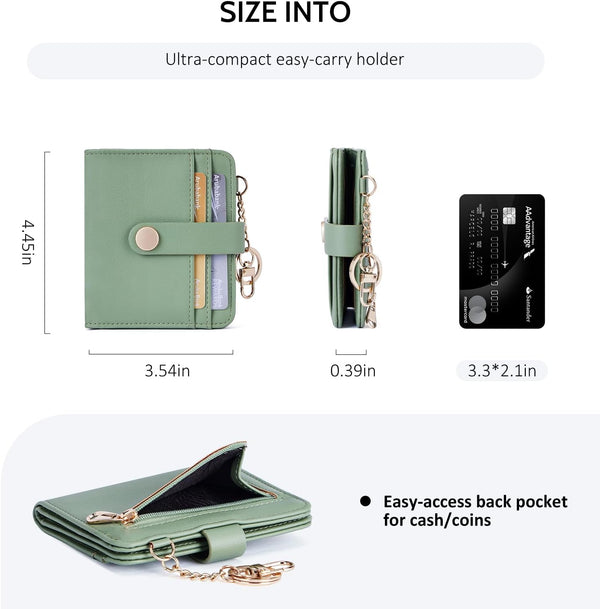 POIUGOYA Slim Wallet for Women,Rfid Blocking Bifold Credit Card Holder with Zipper Coin Pocket,Id Window,Keychain