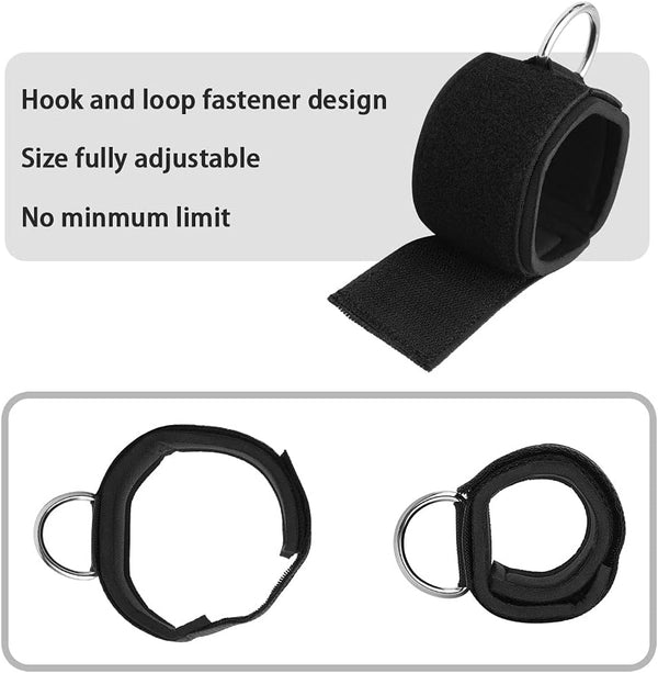 Ankle Wrist Cuffs Neoprene Padded Straps D-Ring Glute Kickback for Cable Machines Legs Exercise Adjustable Fitness D ring black