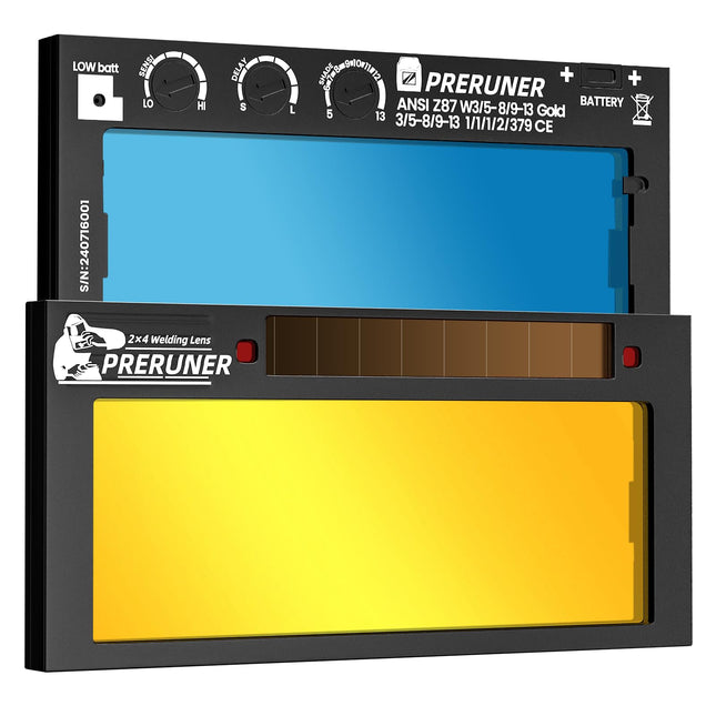 Gold Shade 5-13 2X4 1/4 Auto Darkening Welding Lens, Adjustable Gold Welding Len