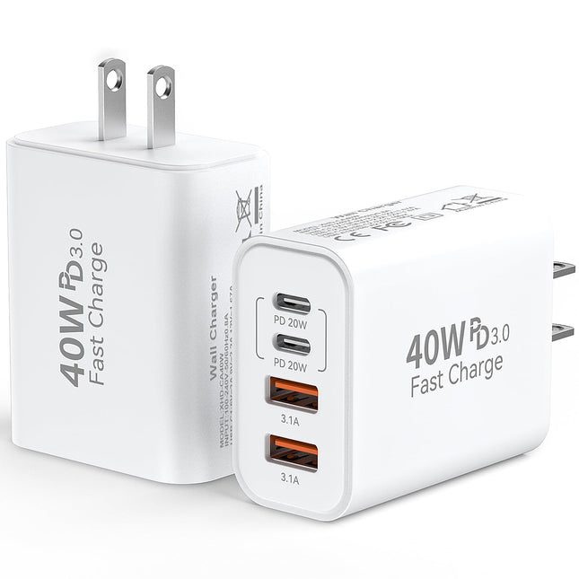 USB C Wall Fast Charger Block, 40W 4-Port Type C Charger Fast Charging Blocks PD Power Charger Adapter+Qc 3.0 USB Multip