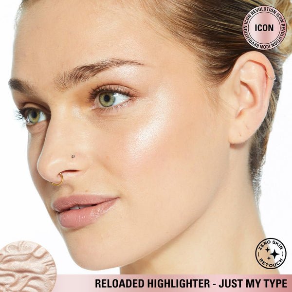 Revolution, Reloaded Pressed Powder Highlighter, Intensely Pigmented for a High Impact Dewy Finish, Just My Type, 0.22 Oz
