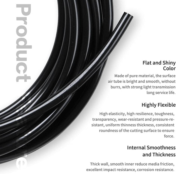 Pneumatic Tubing Black PU Air hose Pipe Tube Kit 5/32 inch or 4mm OD 2.5mm ID 39.4ft/12 Meter for Air Line or Fluid Transfer 4mm OD / 2.5mm ID ×