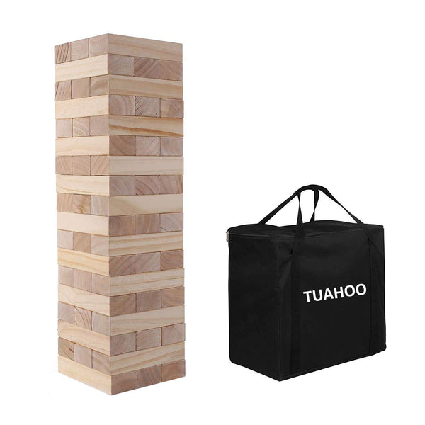 Giant Tumble Tower (Stacks to 4+ Feet), 54pcs Wooden Blocks Stacking Game, Indoor Outdoor Game for Kids Adult Family Fun | Ages 6+ | Yard Games |