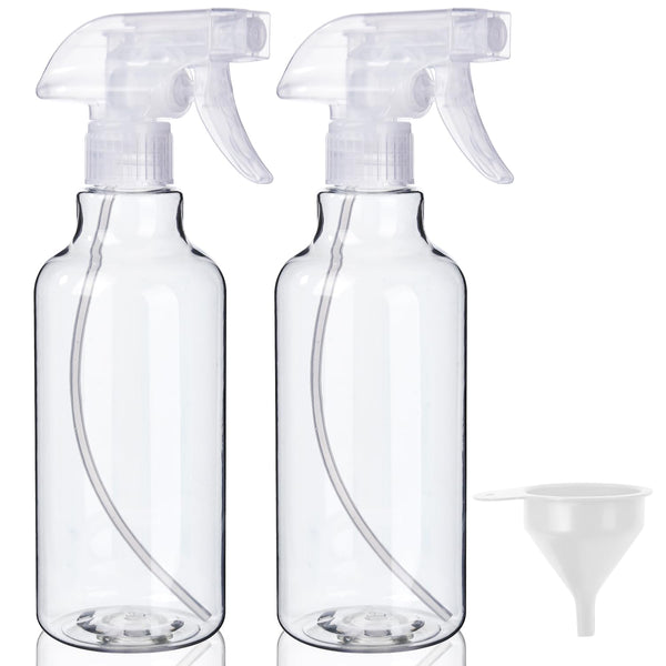 Plastic Spray Bottles (2-Pack, 16.9 Oz) Heavy Duty Spraying, Mist & Stream Clear, 2-Pack