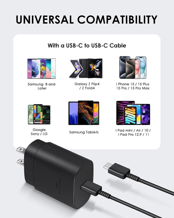 AISNI USB C Charger, 2 Pack 25W Type C Charger Fast Charging with USBC Chargers Cable 6 FT Android Phone Charge for Galaxy S25/