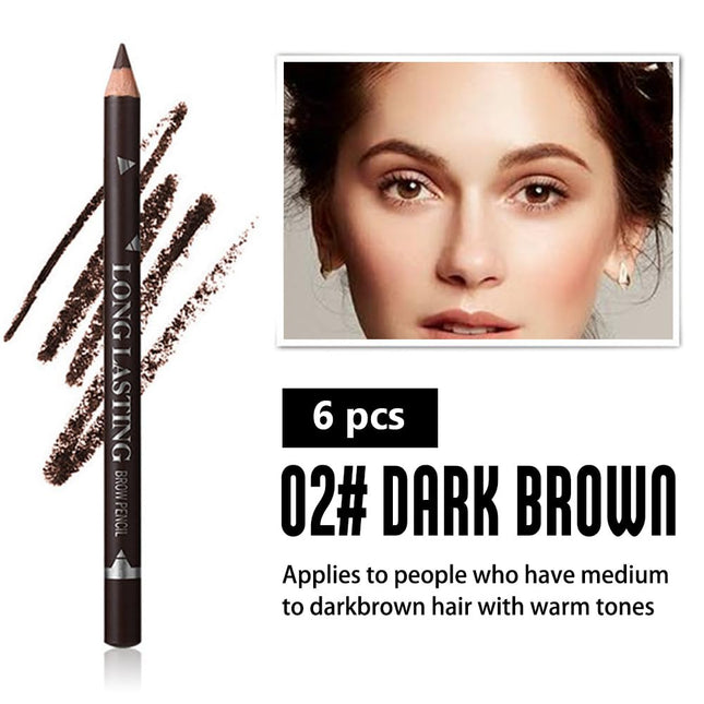 6Pcs Eyebrow Pencils for Women, Wooden Hard-Core Dark Brown Eyebrow and Eyeliner Pencil, Long Lasting Waterproof and Swe