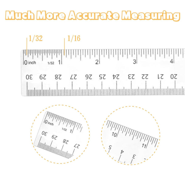 Plastic Ruler, 12 Inch Clear Plastic Ruler, Centimeter, Millimeter and Inches, Pack of 2 | Clear Plastic Ruler 12 Inch, Rulers with metric and