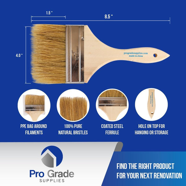 Pro Grade 4" Chip Brushes, Disposable Paint Brushes, for Sealers, 96 Pack | Natural bristle, wood handle | Bulk Pack | For Deck Stain & Fence