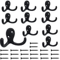 Kruodop 10 Pack Wall Hooks Wall Mounted Coat Hooks for Hanging Heavy Duty, Black Towel Hooks, Metal Double Coat Hanger with Screws Cup Retro for