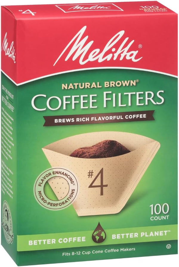 Melitta #4 Unbleached Coffee Filters, Premium, Natural Brown, Flavor Enhancing Coffee Filters for 8-12 Cup Coffee Makers, Kosher Certified,