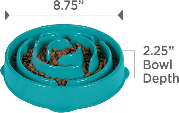 Outward Hound Fun Feeder Slo Bowl – Medium 2‑Cup Capacity, Slow Feeding, Small to Medium Dogs & Cats, Non-Slip, Turquoise, Drop Pattern Turquoise