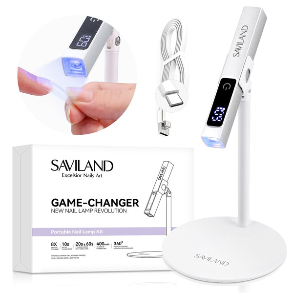 SAVILAND LED U V Light with Magnetic Stand & LCD Screen Portable Nail Lamp Kit Handsfree 2-Timer Modes Portable Mini Nail Dryer Stand for Gel