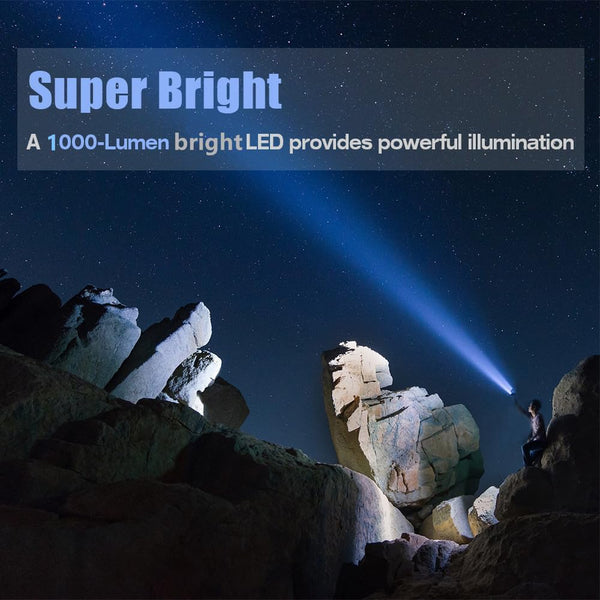 YIERBLUE Rechargeable Spotlight, Super Bright 1000 LM LED Flashlight Handheld Spotlight Long Lasting Large Flashlight Searchlight and Flood
