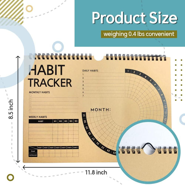 Habit Tracker Journal 2021 Goal Planner - Track Progress and Reach Goals with Spiral Binding, Weekly Monthly Kraft Large Calendar & Notepad - 12+1