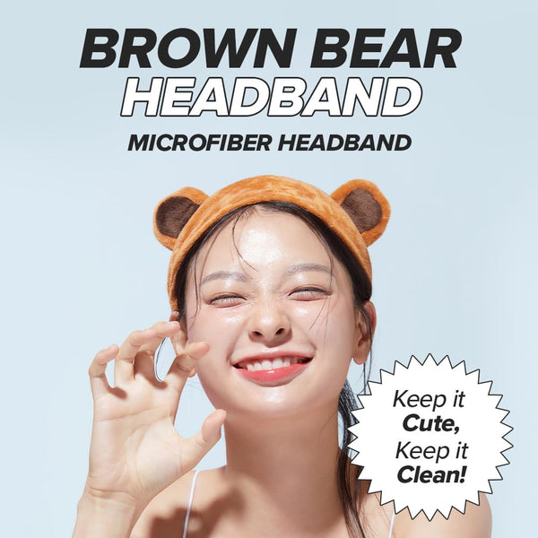 I DEW CARE Face Wash Headband - Brown Bear | Animal Head band for Face Washing & Skincare, Spa Day, Soft & Fuzzy, Cute for Makeup, Shower, Teen