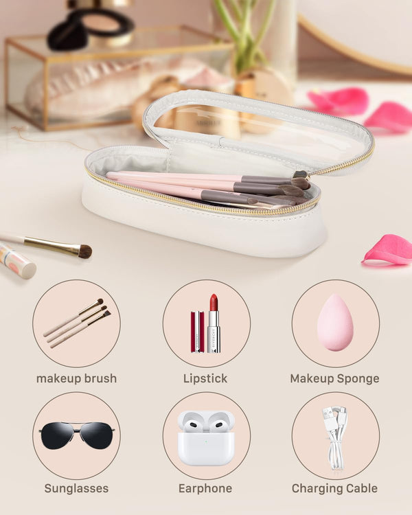 Soimeat Clear Travel Makeup Brush Holder, Leather Makeup Brush Toiletry Bag, Portable Cosmetic Brush Case, Transparent Waterproof Makeup Brush
