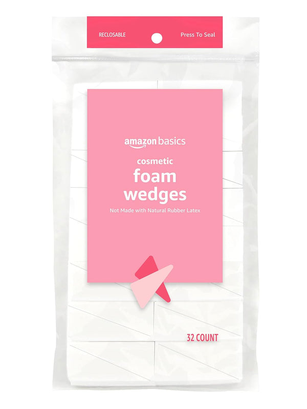 Amazon Basics Cosmetic Rectangular Foam Wedges for Makeup Application and Blending, 192 Count (6 Packs of 32), White (Previously Solimo) 32 Count