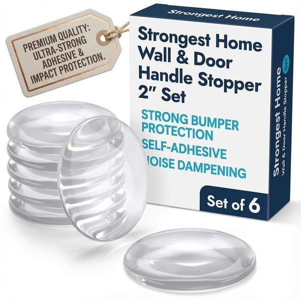 STRONGEST HOME Door Stoppers (Medium) 2" - Door Stop for Wall with Strong Back Adhesive - Quiet and Shock Absorbent Silicone Wall Protectors from