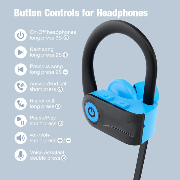 Boean Bluetooth Headphones, Bluetooth 5.3 Wireless Headphones with 16 Hours Playtime, Stereo Bass IPX7 Waterproof Over Ear Earphones AI Music