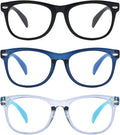 FANNYGO 3 Pack Kid Blue Light Glasses For Kids Girls Boys Computer Blue Light Kids Glasses Clear Glasses Age 3-9 (Black + Dark blue + Light blue)