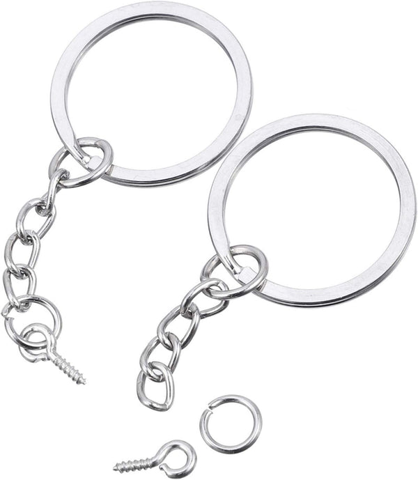 HAUTOCO 100Pcs Keychain Rings with Chain, Open Jump Rings and Screw Eye Pins for Crafts Charm Jewelry Making(1 Inch/25mm) Style-01