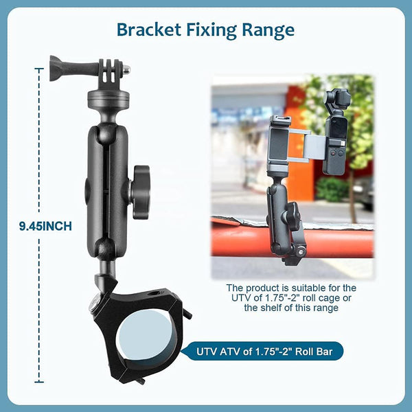UTV ATV Camera Mount Holder 360Â°Gopro Roll Bar Mount Accessories Action Cameras Accessory for 1.75"-2" Roll Bar and Tube