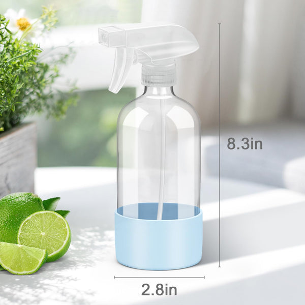 Glass Spray Bottles with Silicone Sleeve Protection, Empty 16 Oz Refillable Containers, Reusable Spray Bottles with Adjustable Nozzle for Hair,